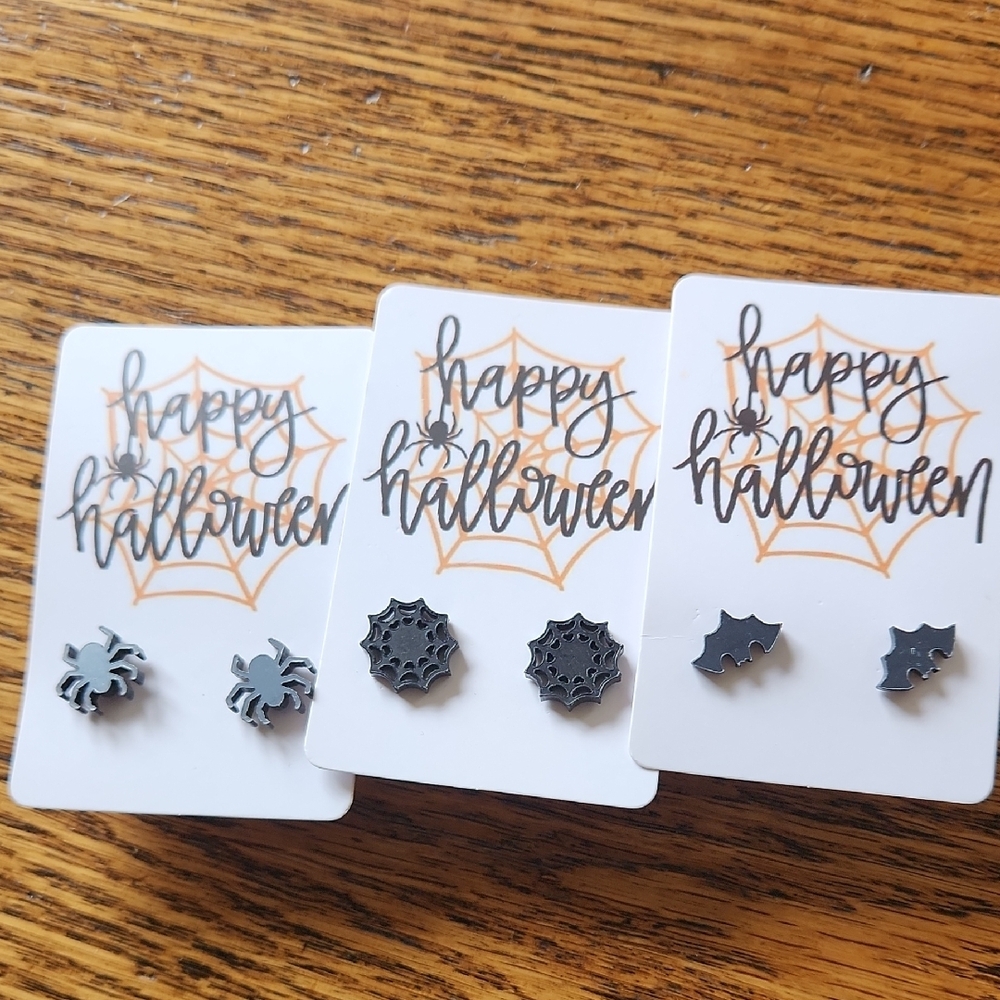 Halloween Spider and Bat Earrings Set